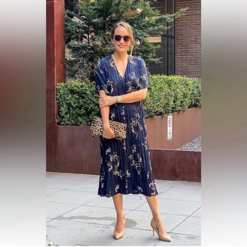 Vince Navy Floral Textured Dress